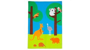 Custom printed cotton tea towel with colorful illustration artwork for an artist retail product.
