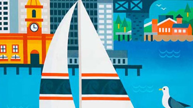 New Zealand inspired local artwork idea for a custom souvenir tea towel design.