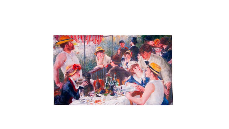 Painterly artwork printed on cotton tea towel showing color and illustration detail for digital printing review.