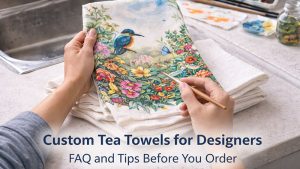 Custom cotton tea towels with quote questions for designers before placing an order.