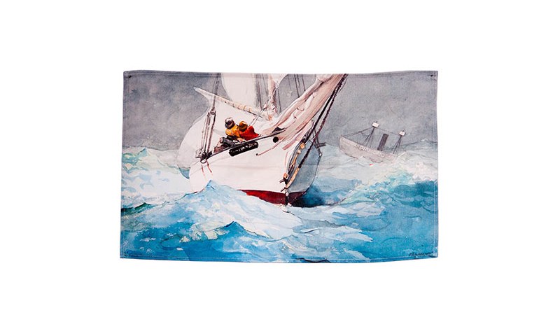 Digital printed cotton tea towel showing watercolor-style artwork detail on fabric.