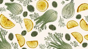 Surface pattern artwork prepared for a custom printed cotton tea towel.